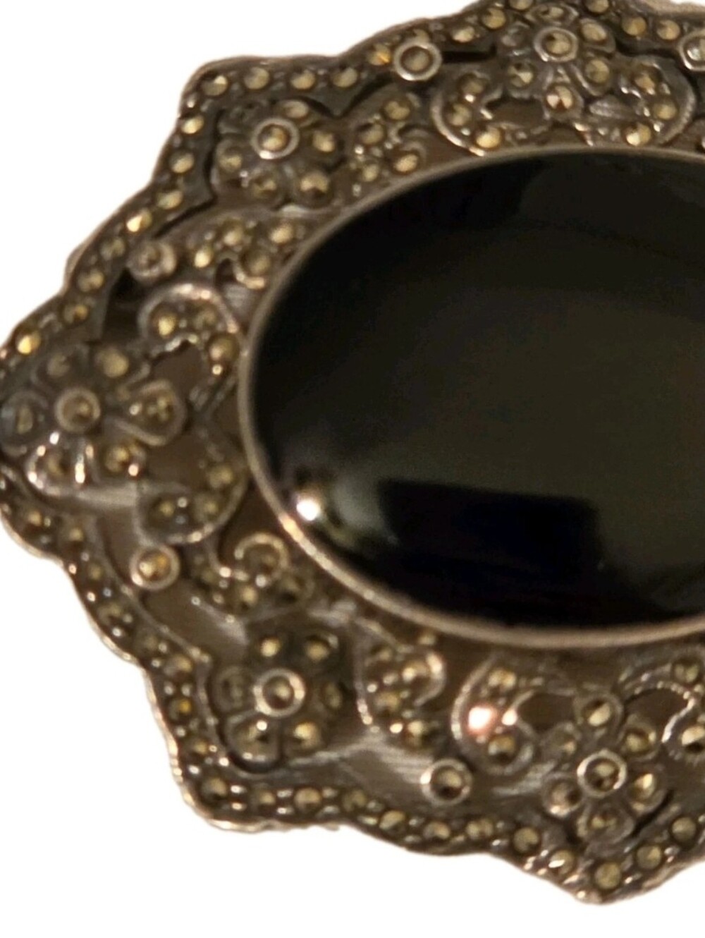 Vintage 925 Sterling Silver Black Onyx Marcasite Brooch Pin Thailand Art Deco - Picture 7 of 7